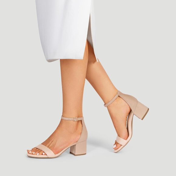 Dream Pairs Women's Nude-suede Chunky Block Heel Ankle Strap Sandals Shoes - Picture 6 of 7